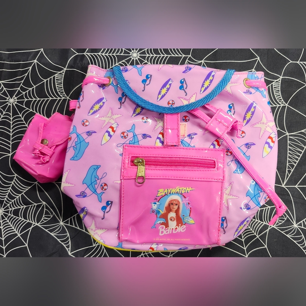 1995 Baywatch Barbie Mini Hot Pink Vinyl Backpack - Mattel - NWT